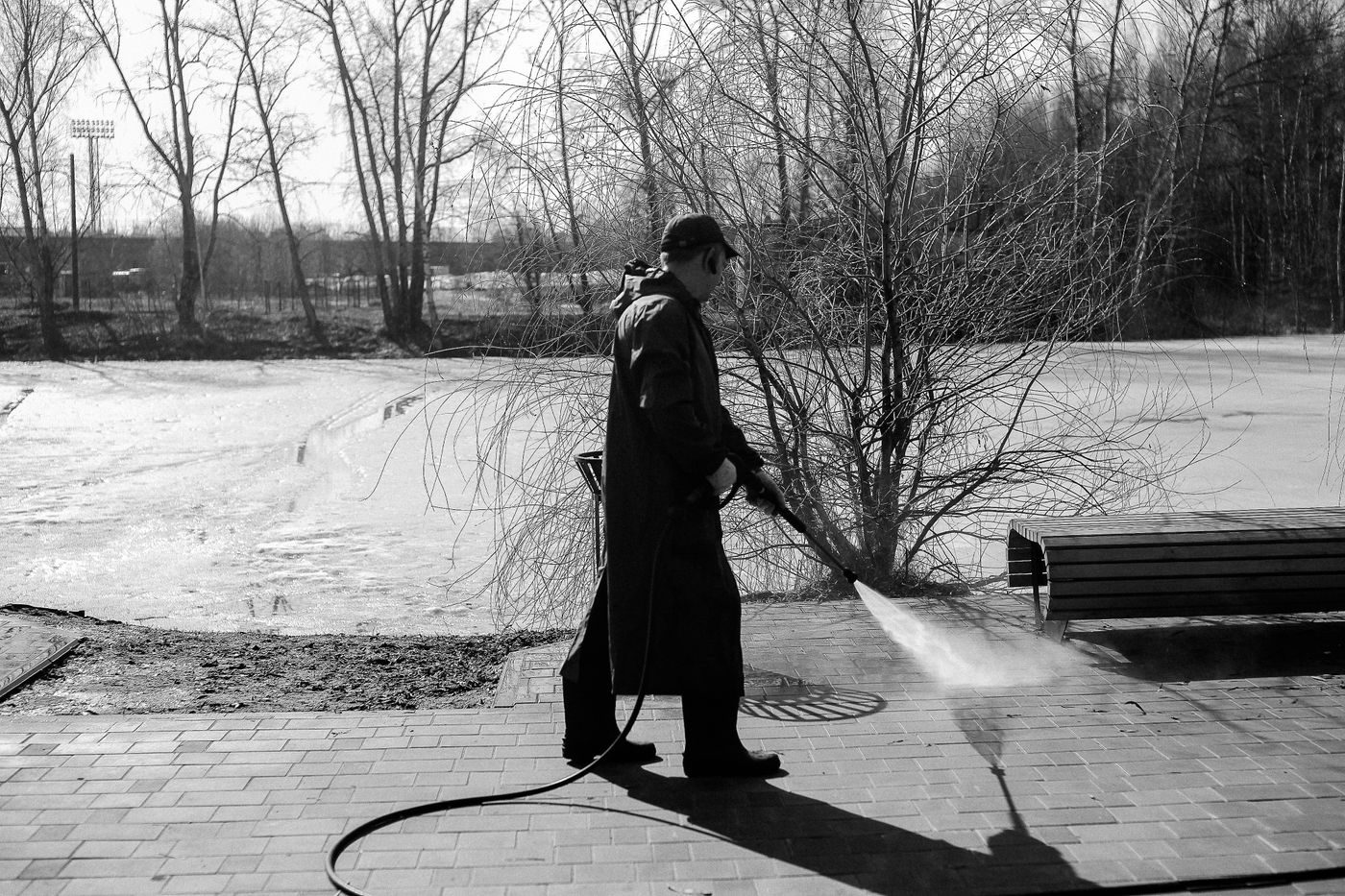 Pressure washing a patio and deck surface